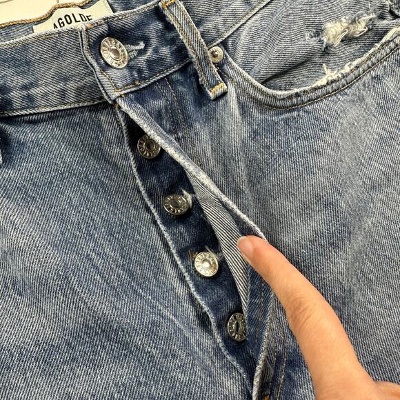 Agolde Jeans Womens 28 Blue 90s Button Fly Distressed Hemmed Raw Hem Casual - Picture 7 of 14